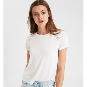 AEO White Lace Inset Shoulder Tee